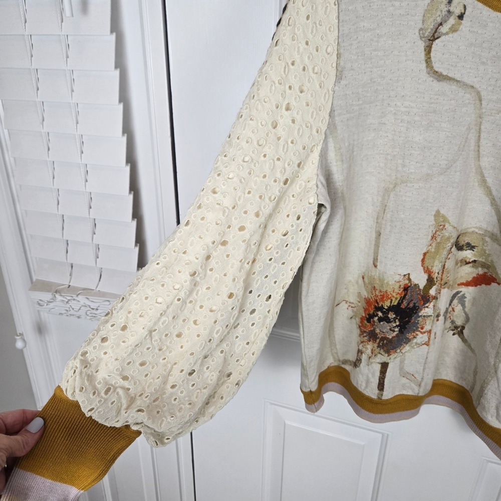 Blank London Top Small Beige Floral Boho Balloon Sleeve Knit Casual Soft Cozy - Picture 4 of 15